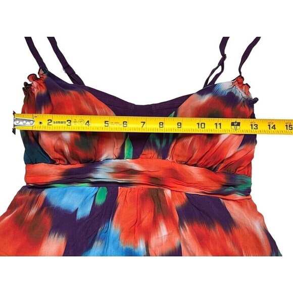 Bebe Women Sz Small 90s Y2K Boho Multicolor Babydoll Mini Dress Silk Blend - Picture 4 of 9